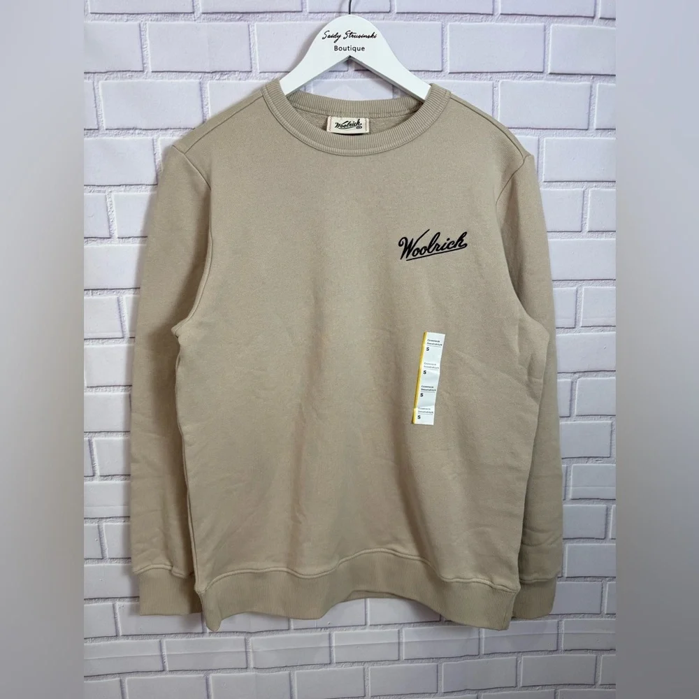 Woolrich Graphic 100% Crewneck Sweatshirt Boots Print Beige Size S - Picture 3 of 12